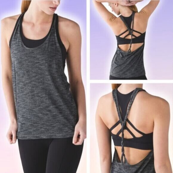 LULULEMON Twist and Toil Tank w/ Built In Bra Sz 4 Heathered Black - Picture 1 of 11